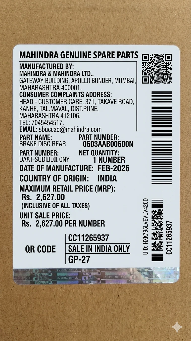 Rear Brake Disc For Mahindra XUV3XO / XUV300 / XUV400 EV – Genuine - Image 5